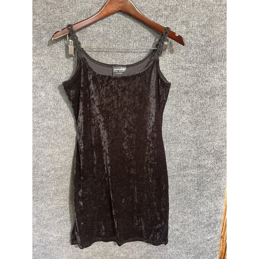 Top Style Dress Womens XS Black Velvet Scoop Neck Slip Mini Party Made USA
